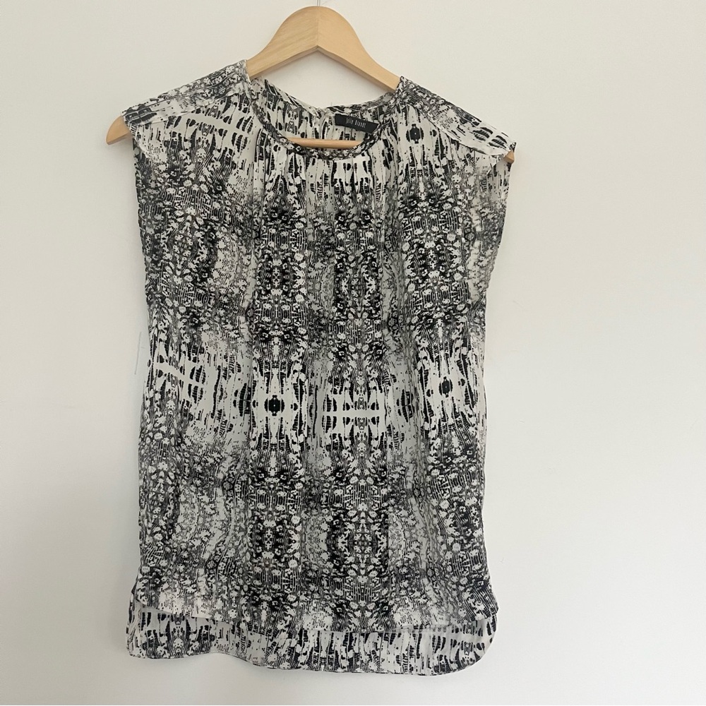 Julie Brandt Snowdrop Top Abstract Monochrome Patterned Women's Blouse Sz 36